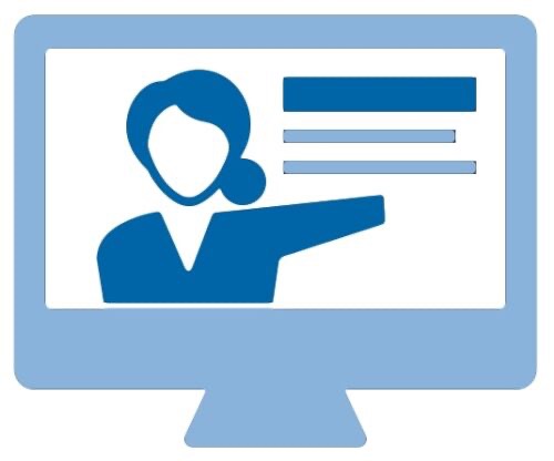 simple illustration of a woman presenting information on a computer screen